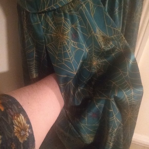 Satin Halloween spiderweb pinup teal swing dress 4X - Picture 3 of 4